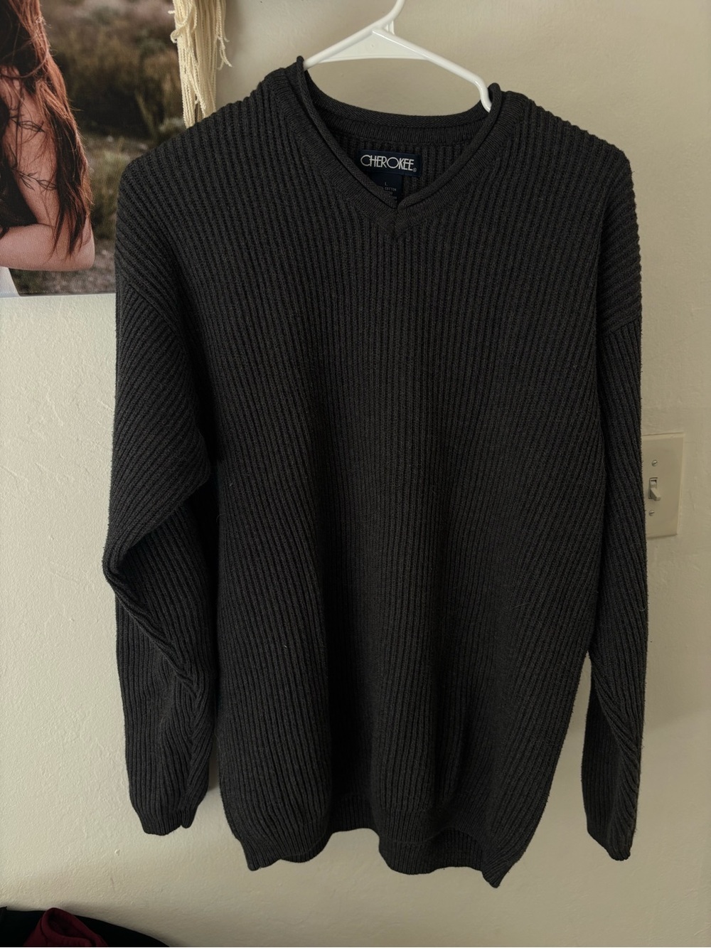 Cherokee Black Ribbed V-Neck Sweater for Men